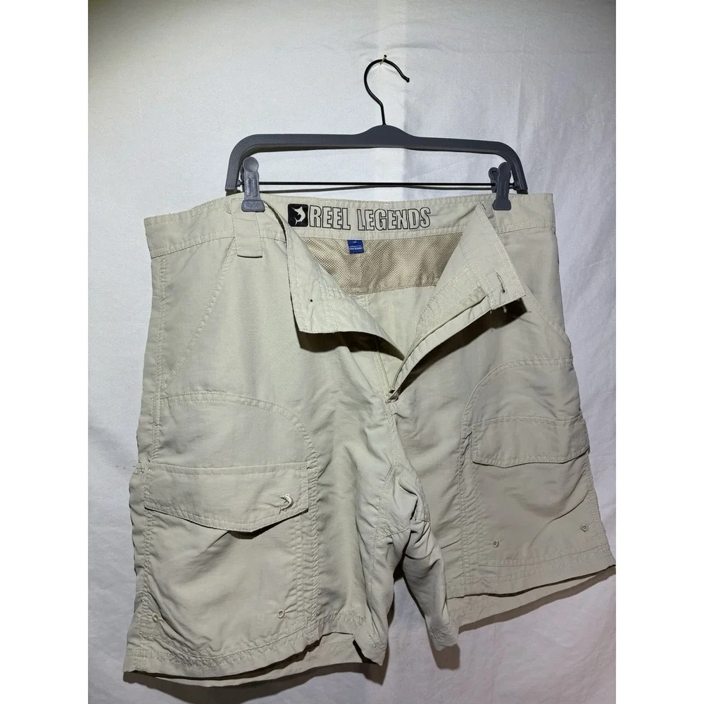 Reel Legends Bonefish Cargo Fishing Shorts Sz 38 Khaki Performance Nylon Pocket